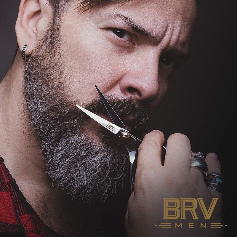BRV MEN Professional Mustache & Beard Trimming Scissors - 5.5" | High Carbon Stainless Steel & Hammer Forged Mustache Scissors | Razor Sharp Facial Hair Trimming Shears (RIGHT HANDED - Silver) - Image 5